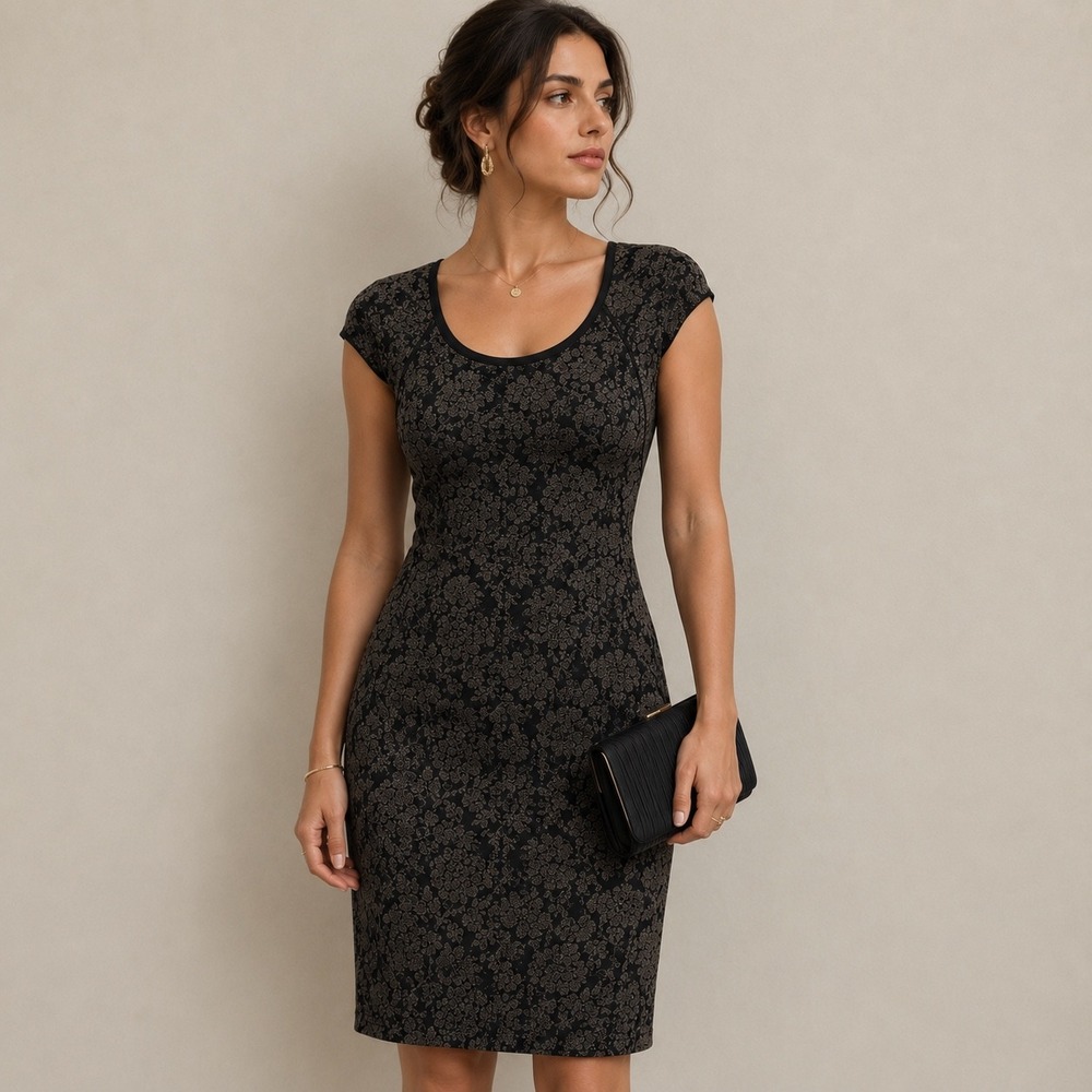 Anne Klein Sheath Bodycon‎ Dress Floral Black Dark Academia Goth Career Siren L